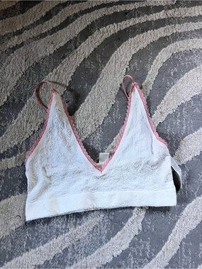 Free people movement Women's White Lace Bralette with Pink Trim